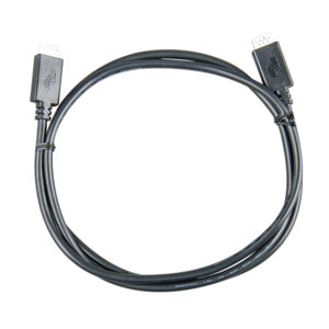 Black HDMI cable on white background.