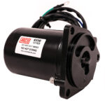 Black electric motor with warning label