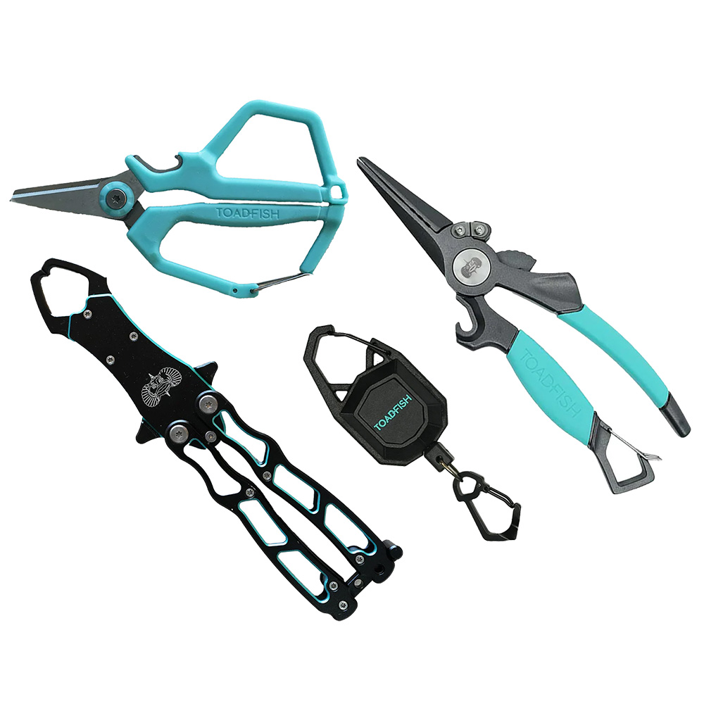 Toadfish fishing tools set with pliers and cutters.