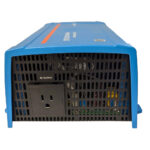 Blue power inverter with AC output socket.