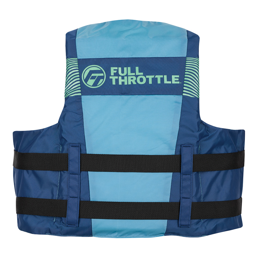Blue life jacket with Full Throttle logo