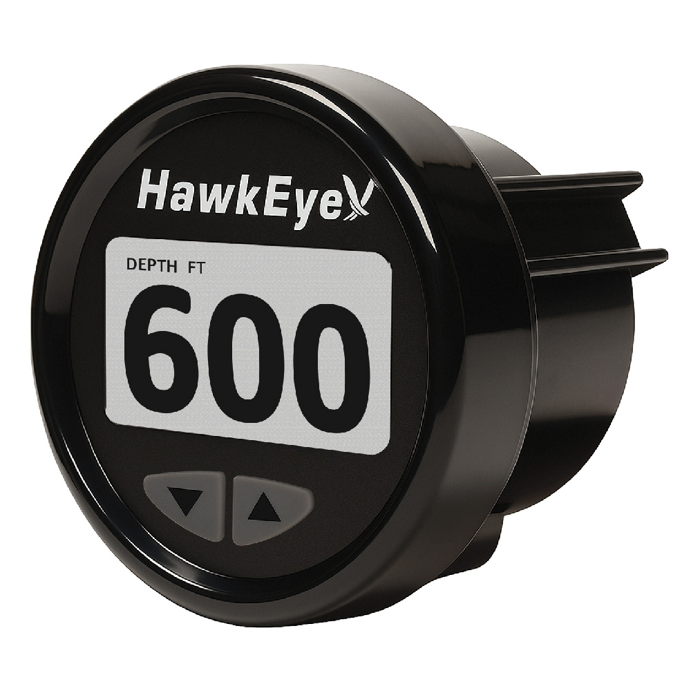 HawkEye depth finder displaying 600 feet measurement.