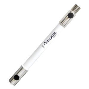 White marine antenna extension with metal connectors.