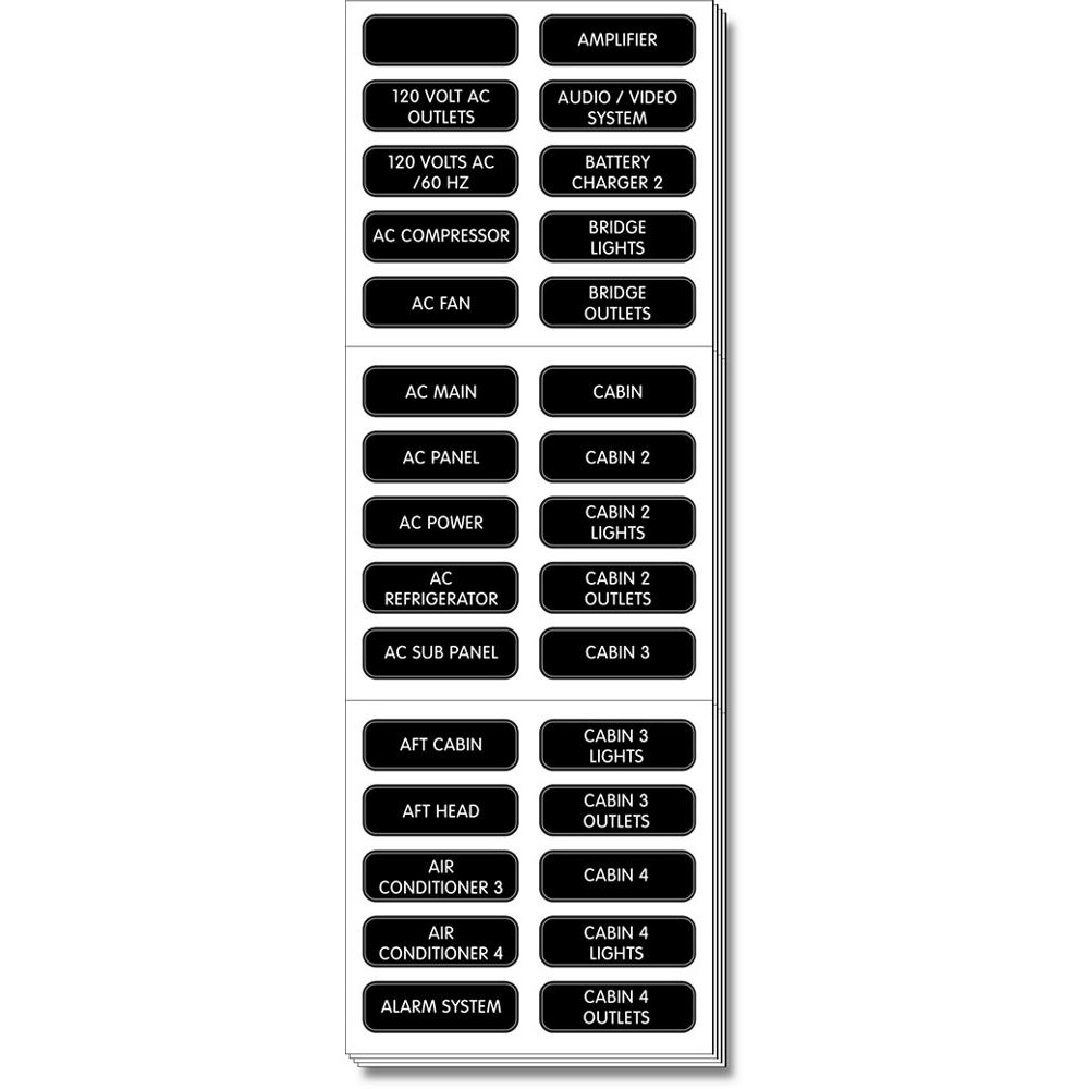 Label sheet for electrical outlets and systems.