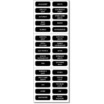 Boat switch labels for various lights and instruments.
