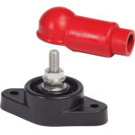 Red terminal cover and black mounting base bolt