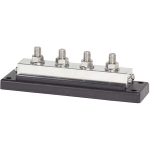 Electrical busbar with four bolt connections.