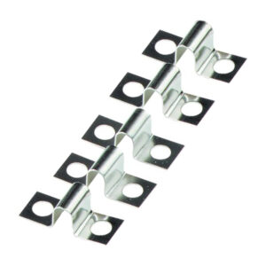 Metal cable clip with four mounting holes.