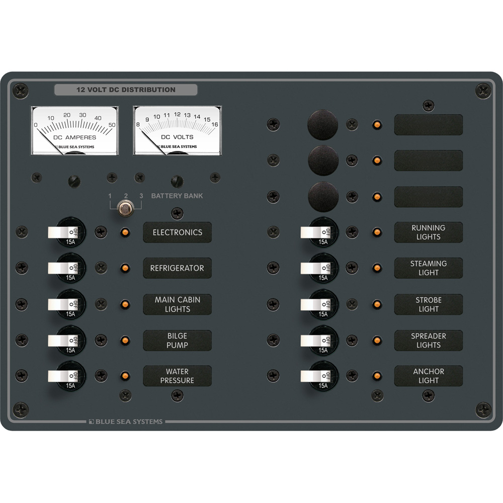 Blue Sea Systems 12 Volt DC distribution panel.