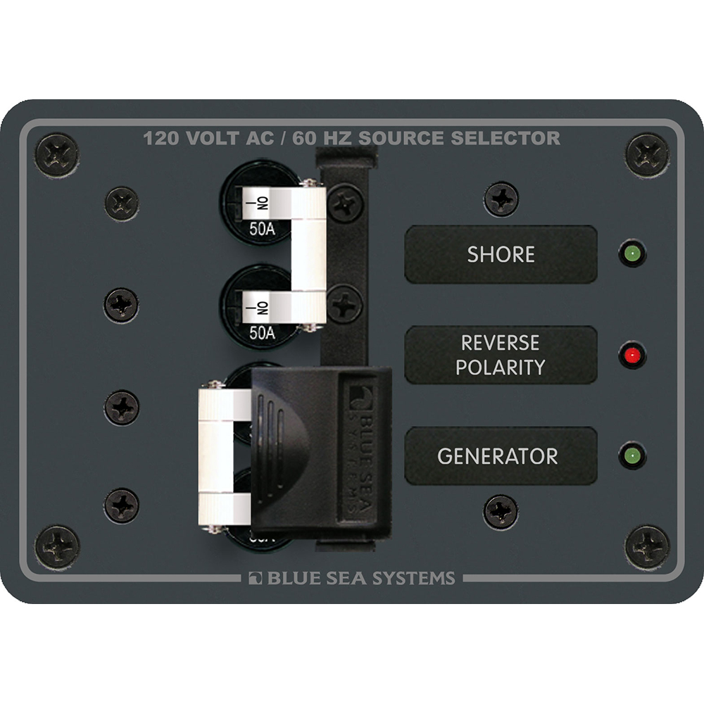 120V source selector panel for boats and generators.