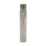 Stainless steel threaded pipe, vertical view.