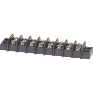 Black terminal block with multiple connection screws.