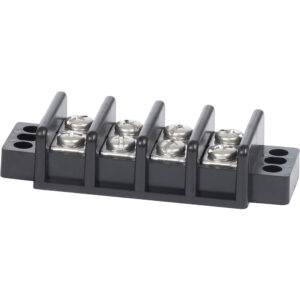 Black plastic terminal block with screws