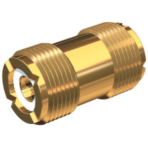 Brass double-connector fitting with threaded ends.