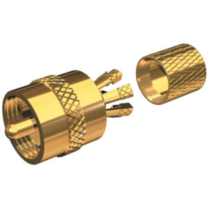 Gold RCA connector and housing, disassembled view.