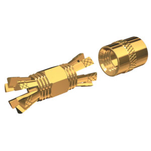 Gold coaxial cable connector separated