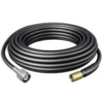 Coiled black coaxial cable with connectors