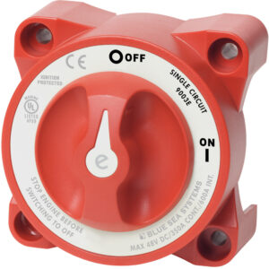 Red marine battery switch, ignition protected.