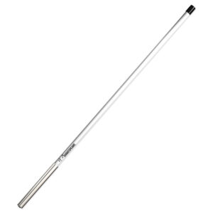 Long white radio antenna with metal base.