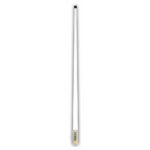 White outdoor antenna with label.