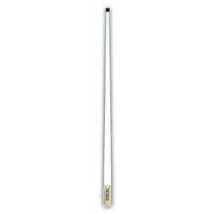 White outdoor antenna with label.