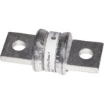 Metal fuse with two mounting holes.