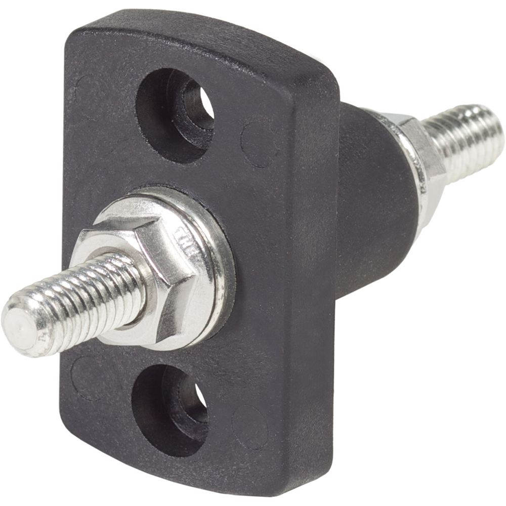 Black plastic and metal threaded bolt assembly