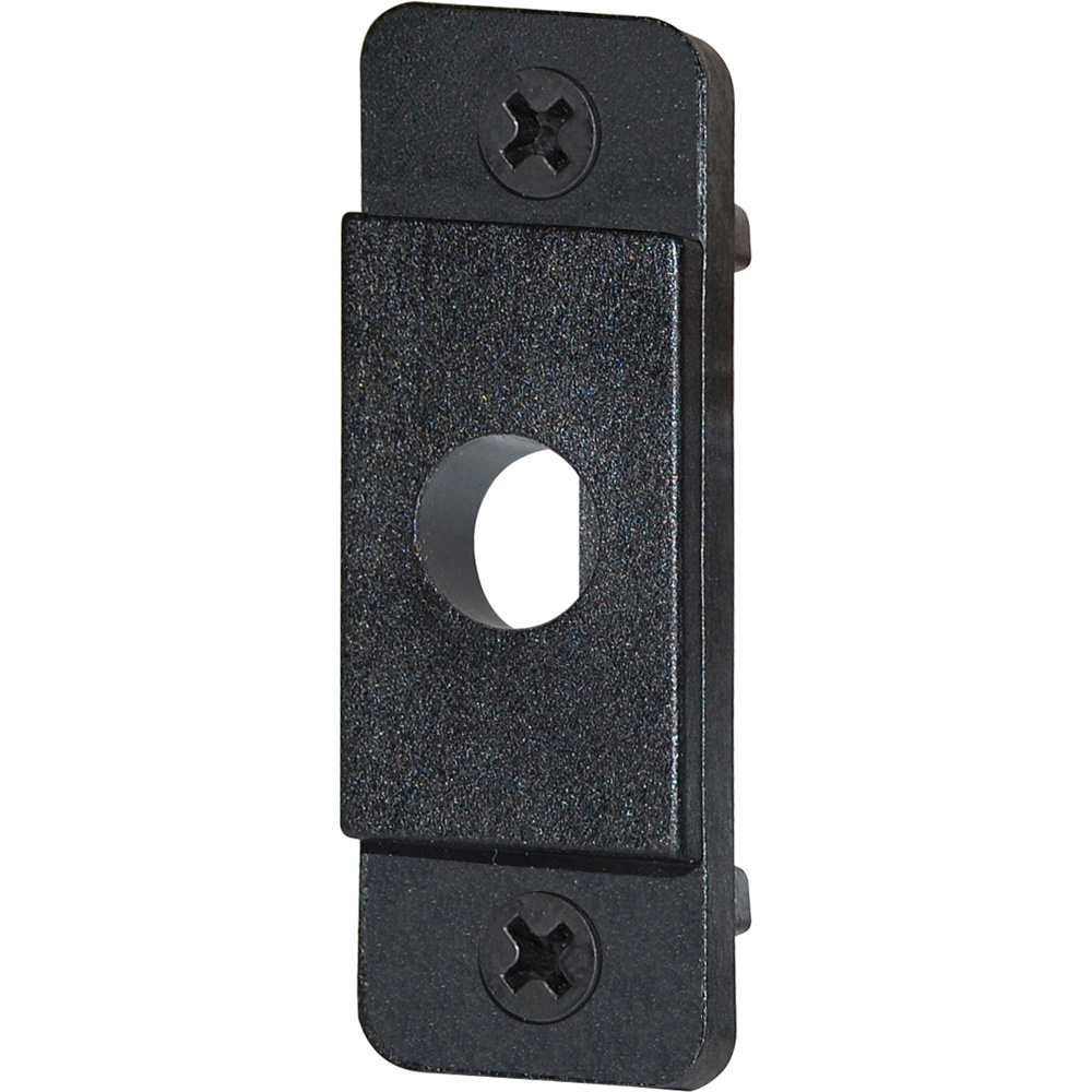 Black metal door strike plate with screws