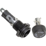 Panel mount fuse holder with fuse, close-up.
