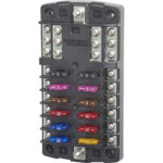 Electrical fuse block with multiple colored fuses
