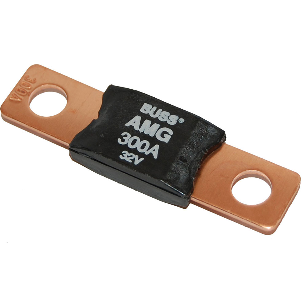 Buss AMG 300A 32V fuse with copper terminals.