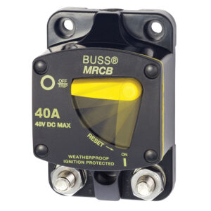 Weatherproof 40A circuit breaker, 48V DC, ignition protected.