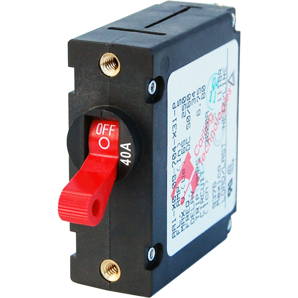 Red handle circuit breaker, 40A, labeled OFF