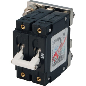 Double pole circuit breaker with switch handle.