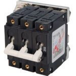 Three-pole circuit breaker with toggle switch.