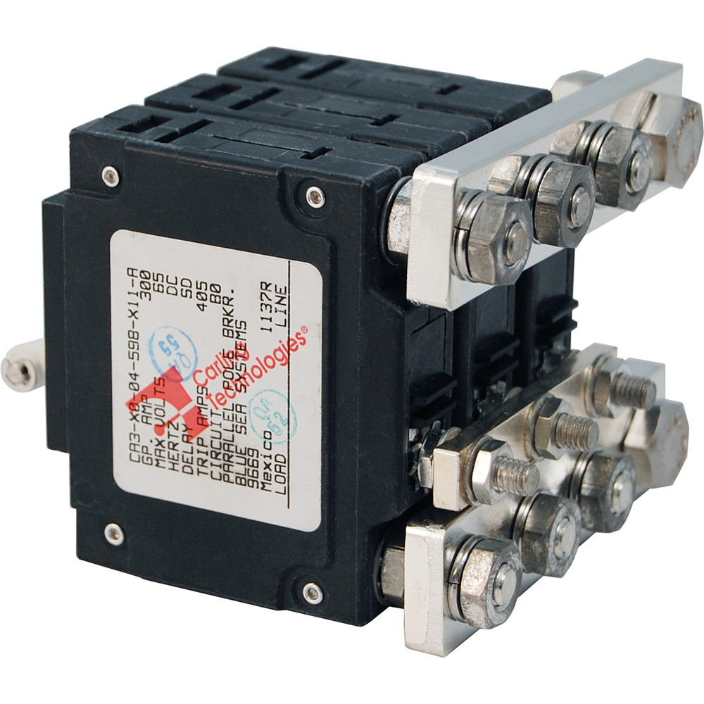 Industrial circuit breaker with metal connections.