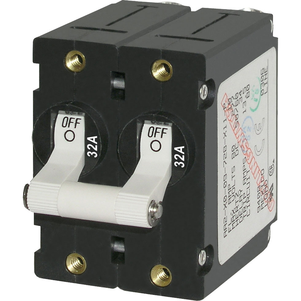 Double pole circuit breaker, 32A, off position.