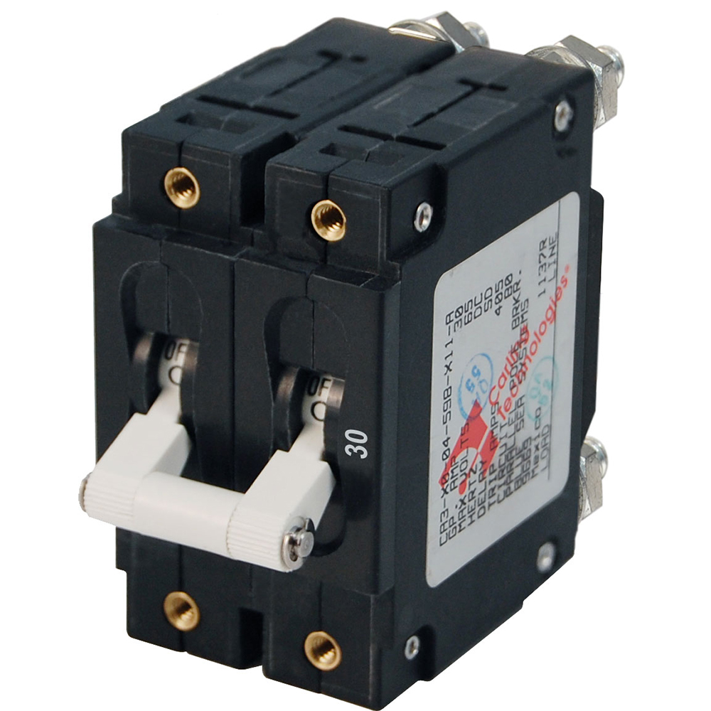 Close-up of dual-pole circuit breaker switch