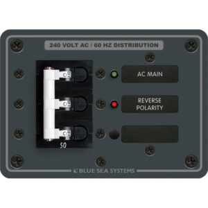 240V AC distribution panel with breakers and indicators.