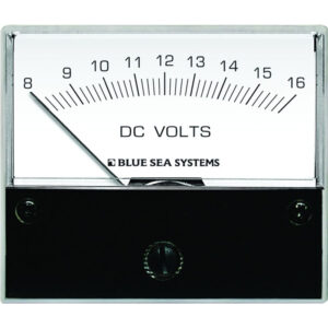 Analog DC voltmeter gauge at 8 volts.