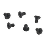 Set of black Phillips screws on white background.