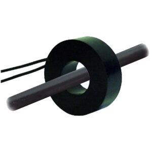 Black toroidal coil with cable