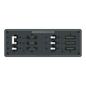 Electrical panel for appliances with labeled switches.