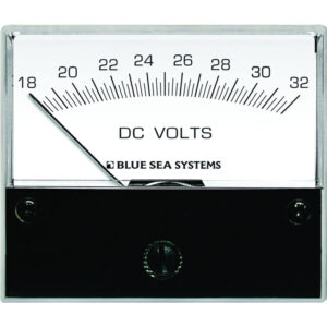 DC voltmeter reading 18 volts by Blue Sea Systems.