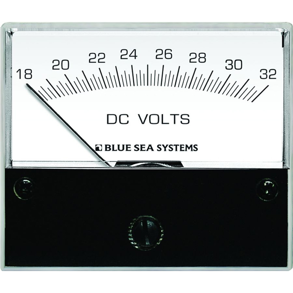 DC voltmeter reading 18 volts by Blue Sea Systems.