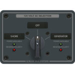 120V AC selector switch with shore, generator options.