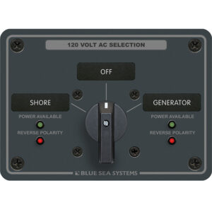 120V AC selector switch with shore, generator options.