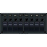 DC distribution panel with labeled switches.