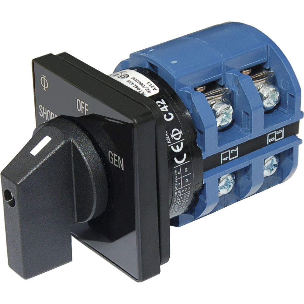 Electrical industrial switch, black and blue components.