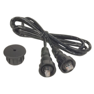 Black Ethernet cable with protective caps.